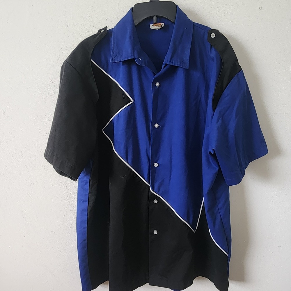 Speed Zone Race Gear Button Shirt Blue Black Cotton Poly Size XL Short Sleeve